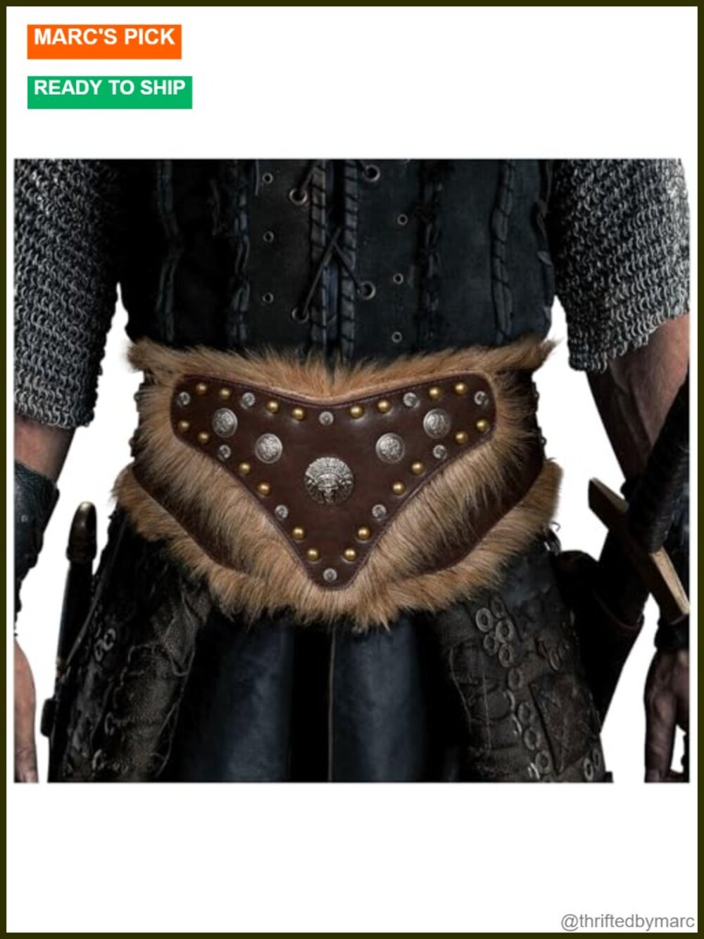 Viking Leather Faux Fur Wide Waist Belt Medieval Armor Cosplay